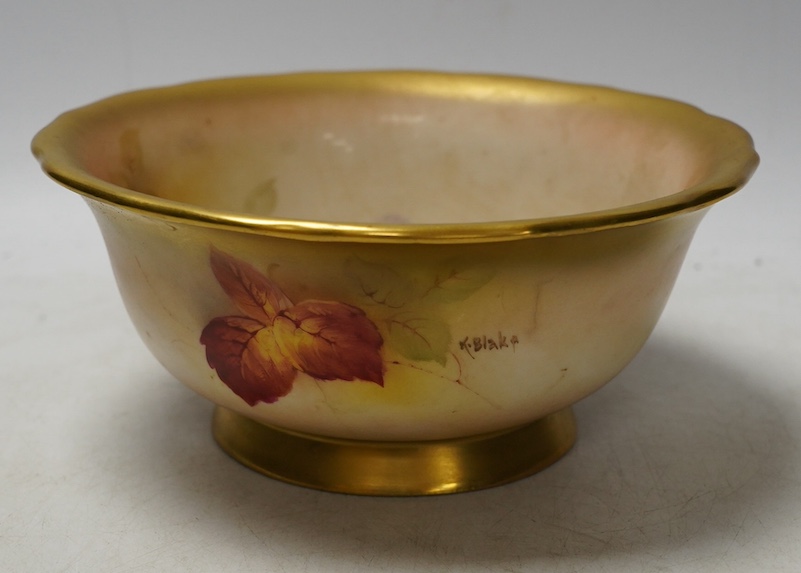 A Worcester bowl hand painted with fruit and leaves by Kitty Blake, 18cm diameter. Condition - good